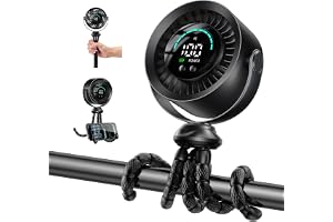KIMMOO Mini Portable Pram Fan, Rechargeable USB Clip on Fan for Stroller with 100 Speeds & Turbo Airflow, LED Display, 360° R