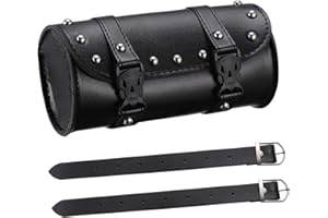 FCQLFYF Sacoche De Selle De Moto,Sacoche De Fourche De Moto Sacoche De Guidon, Motos en Cuir PU Rouleau d'Outils Universel Sac Latéral Étanche Sac De Rangement De Sangle De Fixation(Noir)