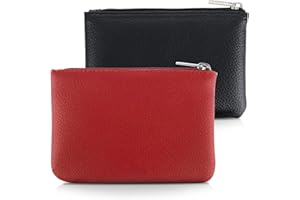 Simarro 2 Pièces Petit Porte-Monnaie Femme, Cuir Mini Coin Purse Porte-clés Woman Wallet pour Femme (Noir Rouge)