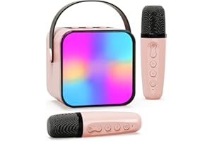 Karaoke Maschine mit 2 Drahtlosen Mikrofonen, Beedove Lautsprecher für Kinder mit LED-Lichter & Stimme Wechselnde Effekte, Tragbares Bluetooth Karaoke Spielzeug, Geschenke für Mädchen & Jungen (Rosa)