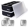 UniSilic Large Ice Cube Trays Pack of 2 - Flexible 8 Cavity Big Silicone Ice Cube Mold with Leak Proof Lid, Large Square Ice Mold, BPA Free Slow Melting Ice Maker for Cocktails, Drinks, Coffee, Juice