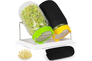 KITMIIDO Keimglas für Sprossen, Sprossen Keimgerät, Sprossenglas Keimglas 2er Set mit Deckel & Sieb aus hochwertigem Edelstahl für Sprossenzucht (Gelb)