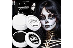 ELF-GRETTER 100g Trucchi Halloween, Trucco Bianco e Nero Make up Viso per Adulti Bambini, Halloween Makeup Effetti Speciali Face Paint per Carnevale Feste Cosplay Clown Sfx