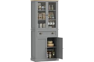 HOMCOM Freestanding Kitchen Cupboard, 5-tier Storage Cabinet with Adjustable Shelves and Drawer for Living Room, Dining Room, Grey