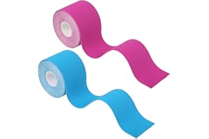 KOSHIFU 2 Bandes de Kinésiologie 5cmx5m, Ruban Adhésif Résistant à l'eau Kinesiology Tape en Coton pour le Sport Bleu & Rose