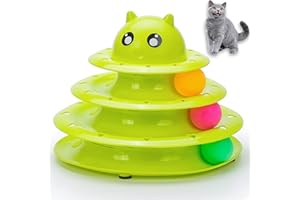 Vealind Pet Interactive Fun Roller Exerciser 3 Level Cat Teaser Ball Toy with 3 Colorful Balls(Green)