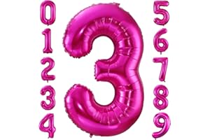 IEFOAH 40in Hot Pink 3 Balloon, Helium Foil Mylar Giant Number 3 Balloon for Girls Birthday Party Wedding Anniversary Decoration