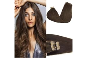 GOO GOO Tape in Hair Extensions Human Hair, 20pcs 50g 18inch, Chocolate Brown Real Remy Hair Extensions Seamless Straight Human Hair Extensions