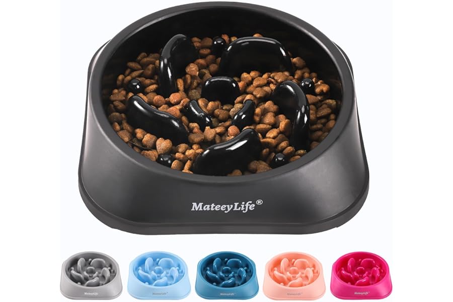 MateeyLife Basic Dog Bowls, Anti-Choking Puzzle Interactive Slow Feeder Dog Bowl to Slow Down Eating for Small and Medium Dogs, Black 2 Cups(7.8 In)