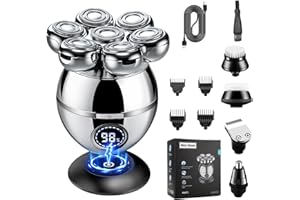 DICTIEN Skull Shavers for Men, 7D Bald Head Razor, 6-in-1 Wet & Dry Rotary Shaver, IPX7 Waterproof Electric Clipper With LED Display, Rechargeable