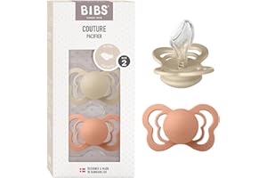 BIBS Couture Soother 2-Pack, BPA Free Dummy Pacifier, Orthodontic Nipple. Silicone, Size 2 (6-18 Months), Vanilla/Peach