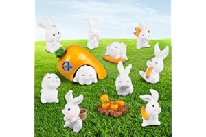 BLUELVES 12 Stücke Miniatur Kaninchen Figuren Osterhasen,Mini Harz Kaninchen Osterdeko,Dekofiguren zur Osterdekoration,Osterdekoration Kleines Geschenk für Kinder Feengarten Landschaft Bonsai Frühling Deko