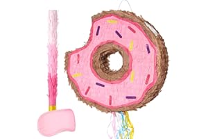 WERNNSAI Pignatta a forma di ciambella, rosa, con benda e bastone, per bambine e ragazze, decorazioni per feste di compleanno, decorazioni per feste di compleanno, forniture per giochi per bambini