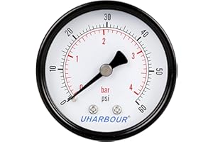 Uharbour Reliable Dual Scale Mechanical Manometer Low Pressure Gauge for Gas and Water (60psi/4bar) with 1/4" NPT Back Connection…