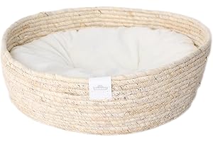 Dehner Premium Lovely Kuschelbett Guter Schlaf, Ø 38 cm, Höhe 13 cm, Naturmaterial/Plüsch, weiß/beige