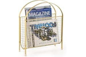 ANBOXIT Tidningsställ och Tidningshållare, Metall, Utan Montering Guld | Fristående Tidningsställ, Modern Handväskdesign, Halkfria Fötter, för Böcker, Vinyl, Brev, Vardagsrum, Badrum, Kontor