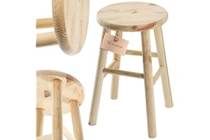 KADAX Drewniany stołek, podnóżek z naturalnego nielakierowanego drewna sosnowego, podnóżek w 3 różnych modelach, krzesło barowe, stołek, taboret drewniany (okrągły)