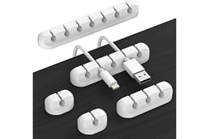 TVIEWSMART Kabelhalter Kabelclips, 5 Stück Kabelmanagement, Klebehaken für Schreibtisch, Netzkabel, USB Ladekabel, Ladegeräte, Audiokabel, Büro und Privatanwender (Weiß, 1-1-3-5-7 Steckplätzen)