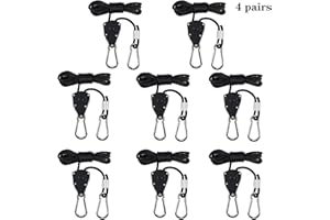 QINREN 4 Pairs Heavy Duty Ratchet Ropes, 1/8" Rope Ratchet Hangers Adjustable for Grow Room Equipment, 150 Lb Capacity