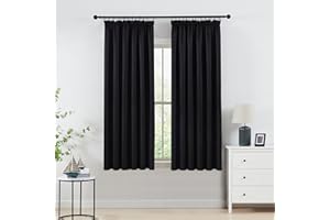Beauoop Black Full Blackout Curtains for Bedroom 54 inch Drop Pencil Pleat Curtains for Living Room Thermal Insulated Noise Reducing Rod Pocket Drapes Window Treatment Set 2 Panels, W46 x L54