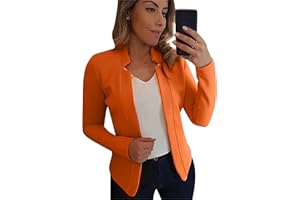 YMING Chaqueta De Cuello con Muescas para Mujer Elegante Cárdigan Ajustado con Frente Abierto y Mangas Largas