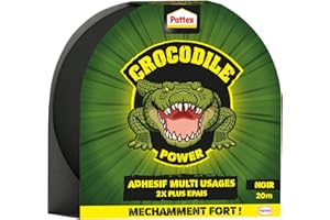 Pattex Crocodile Power | Adhésif Multi-Usages Noir (rouleau de 20 m) – Ruban adhésif extra fort résistant à l'eau – Rouleau adhésif pour maintien durable
