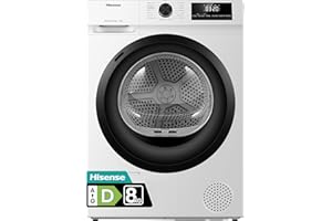 Hisense DHQE800BW2 Asciugatrice A Pompa Di Calore, 8 Kg, Classe D, Oblò Nero, Big Display, 16 programmi, Refresh