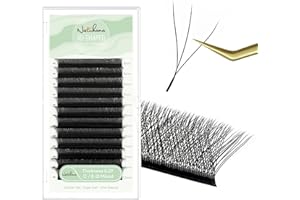 Natuhana W Extensiones de Pestañas 3D Pelo a Pelo 0.07mm C Rizado 8-12mm Prefabricado Natural Volumen Ruso Clover Negro Profesional Eyelash(0.07, C, 8-12mm)