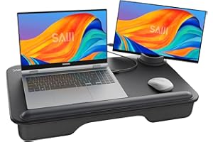 ‎SAIJI Laptop unterlage, SAIJI Laptopkissen Komfort Leder Desktop, mit Telefonhalter, Handgelenkauflage, Laptop Kissen für max. 17 Zoll Notebook, 6.7 Zoll Telefon, 12.9 Zoll Tablet, 54 * 33cm (Schwarz)