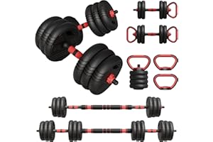 ARIBEC - Juego de Pesas y Mancuernas Ajustables de 10kg 15kg 20kg 25kg 6 en 1 con Barra Pesas Kettlebell Soporte para Flexiones y Cierre de Seguridad ideal Gimnasio en Casa