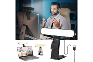 RealPlus Luz Monitor con Soporte Multifuncional, Control Remoto de 3 Luces y 10 Brillos, Iluminación de Videoconferencia para PC/Portátil/Teléfono Móvil/Reuniones Zoom/Oficina/Tiktok/Streaming/Regalo