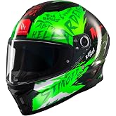 MT Helmets Stinger 2 Sports Full Face Motorcycle Helmet with Anti-Fog Visor, Full Vision Sun Visor, Washable Interior and HIR