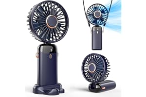 Koonie Handventilator, Tragbarer Mini Ventilator, USB Taschenventilator, 8 Stunden Batteriebetriebener, 5 Geschwindigkeiten & 90° Verstellbar, Faltbar Handventilator für Reisen,Büro, Zuhause (Schwarz)