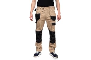 DINOZAVR Flex Pantalones de Trabajo elásticos Estilo Cargo para Hombre - Resistentes, con Bolsillos multifuncionales para Rodilleras y Franjas Reflectantes
