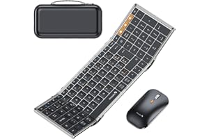 ProtoArc XKM01 Clavier Souris Pliable, Clavier Souris sans Fil AZERTY pour Affaires et Voyages, 2.4G + Dual Bluetooth Pleine-Taille Clavier Portable pour Telephone Tablette iPad - Gris