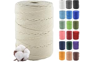 KLHAMKY 5 mm x 200 m Cordón de algodón macramé Suave, 4 hebras retorcidas 100% algodón Natural para Colgar en la Pared, Bricolaje, artesanía, Tejer, Colgar Plantas, proyectos de decoración