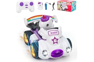 Gaethra Zdalnie sterowany samochód dla dzieci w wieku od 2 do 8 lat, z motywem jednorożca, zabawka z muzyką i światłem, od 2, 3, 4, 5, 6, 7, 8 lat, prezent dla chłopców i dziewczynek