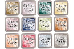 CRAFTELIER Kit de 12 Tintas de Fusión de Pigmento y Tinte con Tampón de Fieltro | Acabado Efecto Mate | Distress Oxide de Ranger - Diseñadas por Tim Holtz | Número de Kit 5 | Tamaño Aprox. 7,6 x 7,6 cm (3" x 3")