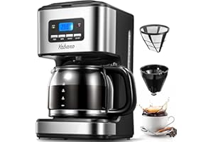 Yabano Coffee Maker, Filter Coffee Machine with Timer, 1.5L Programmable Drip Coffee Maker, 40min Keep Warm & Anti-Drip System, Reusable Filter, Fast Brewing Technology, 900W