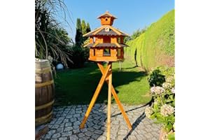 DARLUX Vogelvilla wetterfest von L bis XXL Futterhaus Vogelhaus mit oder ohne Ständer in Braun mit Rot, Grün oder Blau für Garten und Balkon (Größe XXL mit Ständer, Schwarz - Braun)
