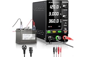RUZIZAO Alimentation de Laboratoire 120V 3A, 360W Encodeur et Affichage LED à 4 Chiffres Alimentation Stabilisée Réglable Pour Chargement de Batterie 6V~100V Interrupteur de Sortie Détection de Charge