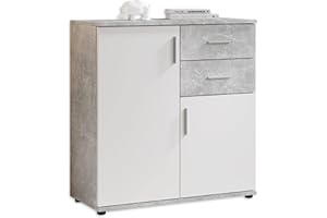 ‎STELLA TRADING Stella Trading BOBBY Kommode in Beton-Optik, Weiß - Modernes Sideboard mit viel Stauraum für Ihren Wohnbereich - 80 x 82 x 35 cm (B/H/T)