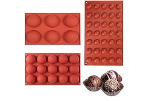 Wekuw Stampo SemiSfera 3 Pezzi Stampo Cioccolato Stampi in Silicone per Dolci Stampo Muffin Silicone per Fare Cioccolato, Torta, Gelatina, Mousse a Cupola(6/15/35 Cavità)