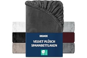 ‎DREAMZIE DREAMZIE Premium Frottee Spannbettlaken 140 x 200-160 x 200, Cashmere-Touch Bettlaken Jersey Fleece Spannbetttuch Laken, Dunkelgrau