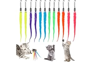 Cobee 12pcs Cat Wand Toy Refills - Furry Tail Worm Teaser with Bell Assorted for Kittens