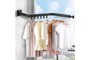 SWAWIS Wäscheständer Wandmontage Kleiderstange 120cm Ausziehbar Klappbar Wäscheständer Kleiderstange Wand mit 18 Haken für Balkon, Wäsche, Badezimmer, Schlafzimmer, DREI Falten