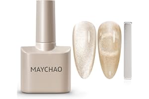 MAYCHAO 15ML Cat Eye Gel Nail Polish 1Pc Champagne Gold Magnetic Nail Polish with Magnet Soak off Holographic Cat Eye Gel Polish for Nail Art Manicure Salon DIY at Home