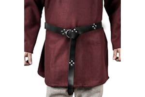 HiiFeuer - Cinturón medieval con anillo de cuero PU, cinturón con remaches retro renacentista para LARP, Ren Faire y Halloween
