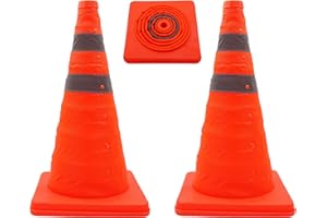 RLXMARTD 18" Traffic Safety Cones with Reflective Stripes,Parking Retractable Cones,Collapsible Reflective Traffic Cones for Training