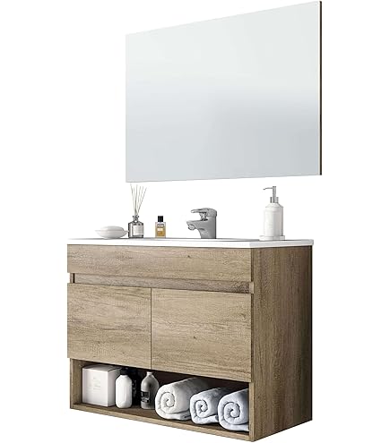 Meuble Salle De Bain Complet LITOS - LPP - Gris Anthracite - Vasque, Miroir Et Meuble (Lot De 3)